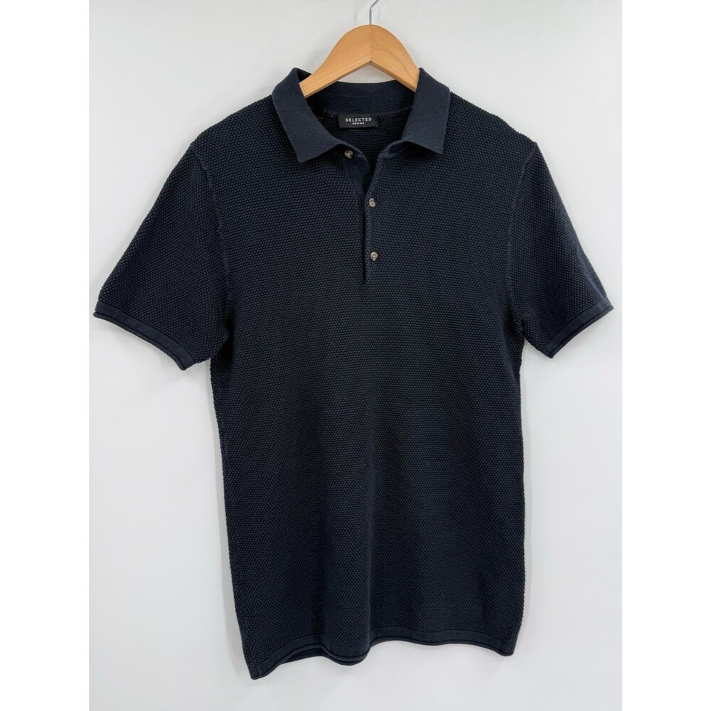 Selected Homme SLHRocky Knit Polo Shirt | Navy | Large